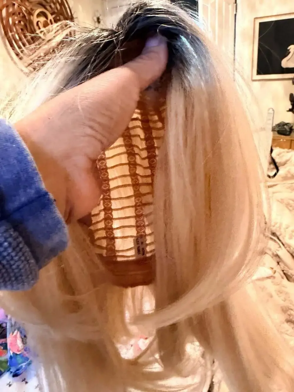 Layered Shoulder Length Bob Wig Heat Friendly Synthetic Blonde Dark Root